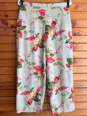 Coldwater Creek Silk Blend Floral Pants 14 High Rise Elastic Cropped Tropical